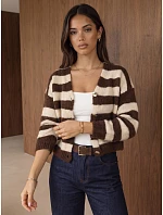 Dámsky oversize kardigán s pruhmi v čokoládovo-béžovej farbe FashionStreet MY2611 Dámsky oversize kardigán s pruhmi v čokoládovo-béžovej farbe FashionStreet MY2611