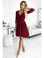 210-15 NICOLLE šaty s dlhším zadným dielom a výstrihom - bordové 210-15 NICOLLE šaty s dlhším zadným dielom a výstrihom - bordové