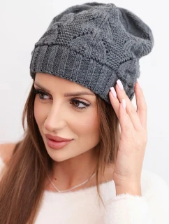 Dámska zimná pletená čiapka s čipkovým vzorom K427 graphite
