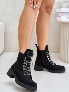 Botki Workery Ocieplane Z Ozdobnym Sznurowaniem Vinceza 16465 Czarne