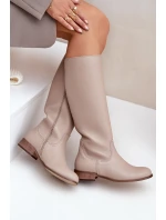 Dámske kožené vysoké topánky Zazoo 3616 Light Beige Dámske kožené vysoké topánky Zazoo 3616 Light Beige