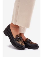 Skórzane Mokasyny Z Ozdobą I Panterką Laura Messi 2965 Czarne