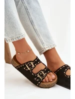 Dámské pantofle se zlatými sponami a knoflíky Černé Tervina