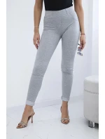 Bavlnené nohavice so zirkónmi na zadných vreckách sivé