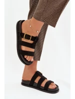 Dámské pantofle s pásky a zlatým sponem Černé Ulirissa