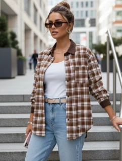 Dámska kockovaná košeľa na gombíky hnedá FashionStreet DY0486