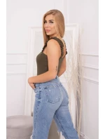 Blúzka s nariasenými ramienkami vo farbe khaki