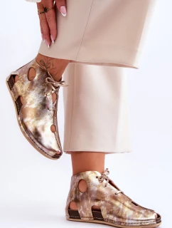 Lekkie Skórzane Botki Maciejka 03426-42 Złote