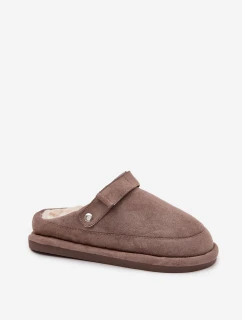 Kapcie Damskie Z Paskiem Ocieplane Futerkiem Ciemnobeżowe Rilena