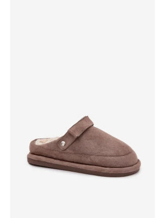 Kapcie Damskie Z Paskiem Ocieplane Futerkiem Ciemnobeżowe Rilena