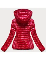Červená prešívaná dámska bunda s kapucňou (B9561)