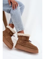 Zamszowe Śniegowce Damskie Z Ozdobnymi Przeszyciami  Big Star SS274373 Camel