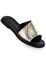 Dámske zlaté kožené žabky Vinceza 66914