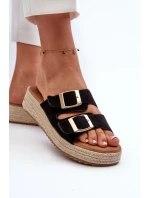 Klapki Damskie Z Plecionką Eko Zamszowe Czarne Zaloemi