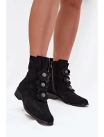 Zamszowe Botki Damskie Z Ozdobnymi Kwiatkami Zazoo 3085 Czarne
