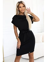 Dámske šaty s asymetrickou sukňou a opaskom 240-8 black - Numoco