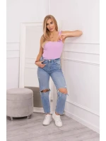 Blúzka bez ramienok s volánikmi vo fialovej farbe Blúzka bez ramienok s volánikmi vo fialovej farbe