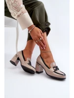 Półbuty Damskie Na Słupku Lakierowane Beżowe D&A MR38-973