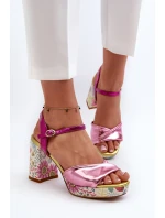 Sandały Damskie Na Słupku W Kwiaty D&A CR980 Różowe