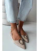 Dámske sandále na nízkom podpätku s ozdobou Beige Sparkle
