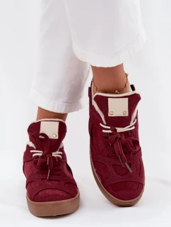 Sneakersy Damskie Na Platformie Ocieplane Futerkiem Bordowe Solvia