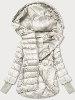 Dámska krátka bunda s pletenými rebrovanými manžetami ecru (P22/P3-6636-12)