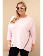 Dámske Plus veľkosť bavlnené blúzka s roll-up rukávmi a leopardí vzor klopu Candy Pink