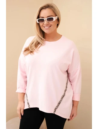 Dámske Plus veľkosť bavlnené blúzka s roll-up rukávmi a leopardí vzor klopu Candy Pink
