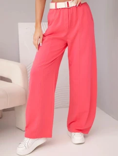 Dámske bavlnené nohavice so širokými nohavicami a opaskom malinová