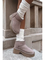 Śniegowce Damskie Z Naturalnego Zamszu Ocieplane Futerkiem Khaki Milora