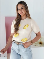 Dámsky nadrozmerný sveter s citrónmi Lemon beige FashionStreet MY2476 Dámsky nadrozmerný sveter s citrónmi Lemon beige FashionStreet MY2476