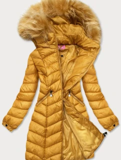 Dámska žltá prešívaná bunda s kapucňou (8916-c)