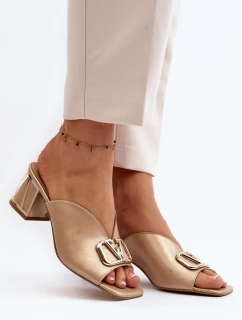 Eleganckie Klapki Damskie Na Obcasie Laura Messi 2771 Złote