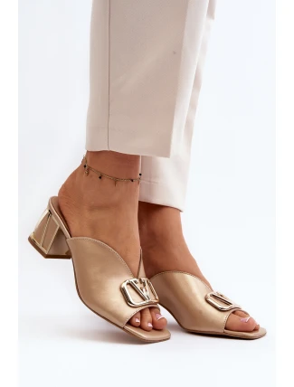 Eleganckie Klapki Damskie Na Obcasie Laura Messi 2771 Złote