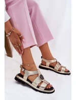 Skórzane Sandały Damskie Lakierowane Z Ozdobnym Detalem Artiker 56C0689 Złote