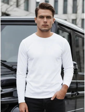 FashionStreet pánske biele tričko s dlhým rukávom LX0579