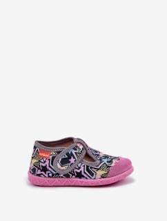 Kapcie Milami Dziecięce Na Rzep Szaro-Różowe Jasimrra