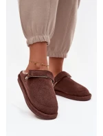 Kapcie Damskie Z Paskiem Ocieplane Futerkiem Czekoladowe Rilena