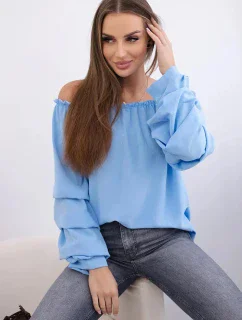 Španielska blúzka s ozdobnými rukávmi modrá