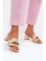 Klapki Damskie Na Obcasie Z Ozdobą Beżowe Ovittole