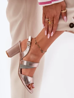 Sandały Damskie Na Słupku Sergio Leone SK866 Różowe Złoto