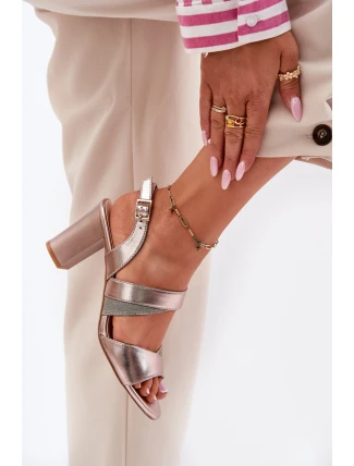 Sandały Damskie Na Słupku Sergio Leone SK866 Różowe Złoto