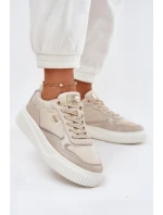 Skórzane Sneakersy Damskie Na Platformie Beżowe Velarria Skórzane Sneakersy Damskie Na Platformie Beżowe Velarria