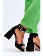 Damskie Zamszowe Sandały Na Masywnym Obcasie Lewski Shoes 3207 Czarne