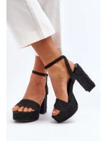 Jeansowe Sandały Na Słupku Czarne Acrana