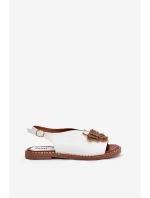 Sandały Damskie Na Płaskim Obcasie Z Ozdobą Białe Setorina