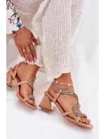 Sandały Damskie Na Słupku Z Kryształkami Artiker 56C1374 Beżowe