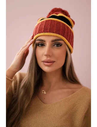 Dámska čiapka Kinga K297 červená+horčicová+čierna Dámska čiapka Kinga K297 červená+horčicová+čierna
