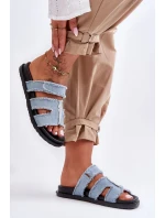 Damskie Klapki Materiałowe Na Rzep Niebieskie Lamirose