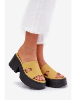 Klapki Damskie Na Platformie I Masywnym Obcasie Żółte Rizana